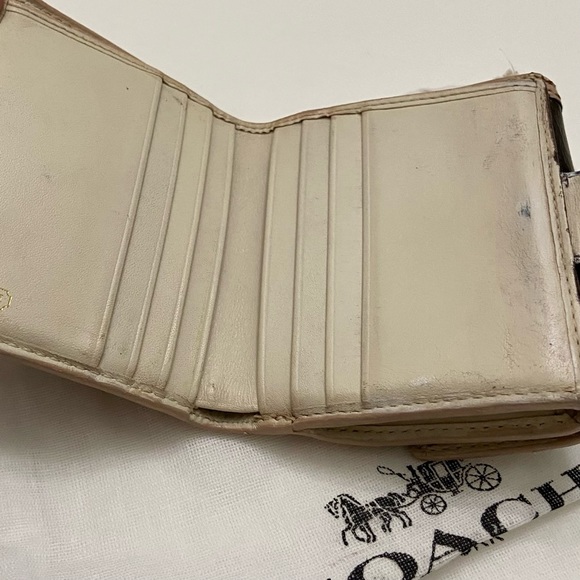 Coach Brown Mono Canvas-Beige- BrownLeather Trifold Compact Wallet with Dust Bag - Picture 9 of 12